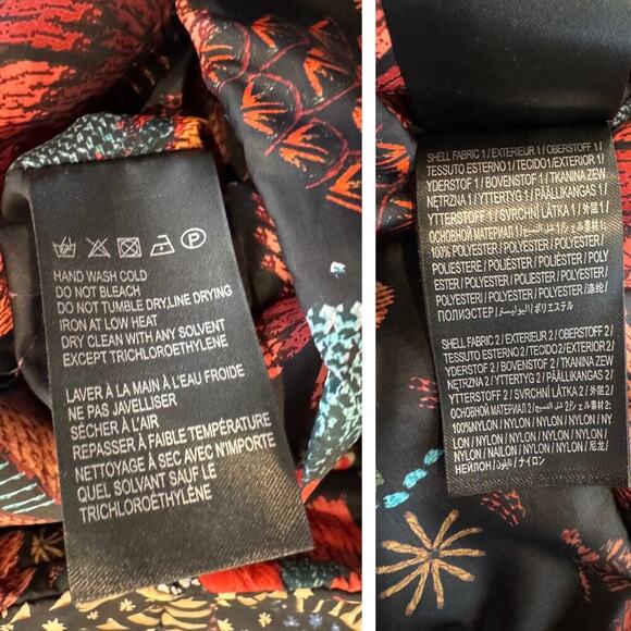 Farm Rio Black Wild Bananas Metallic Reversible Puffer Jacket Size Small - Picture 11 of 11